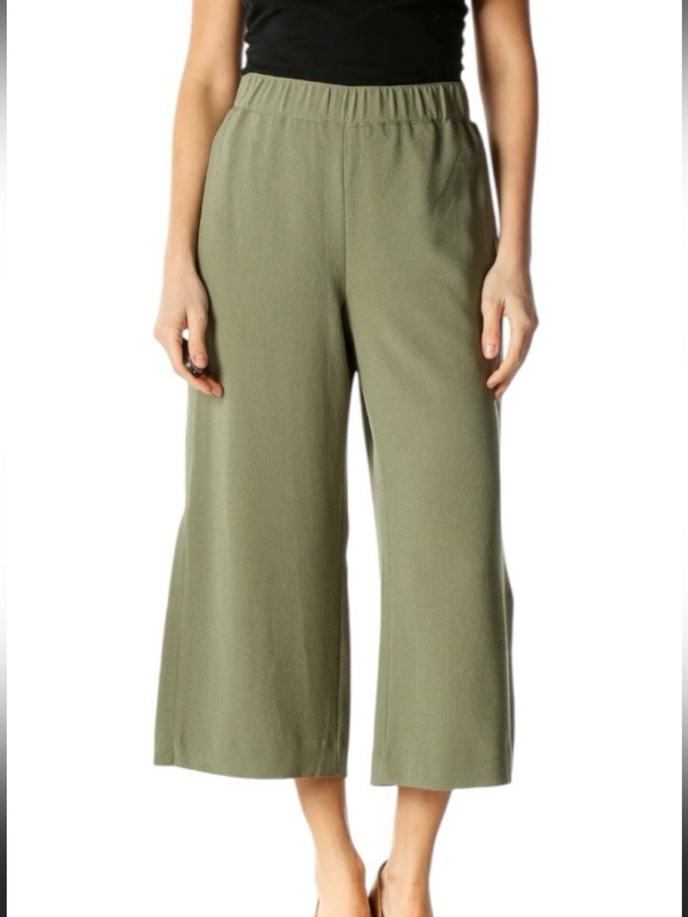 White House Black Market Women’s Cropped Wide Leg with Side Slit Pants in Olive